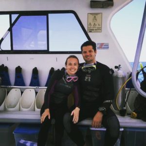 Kait Miller and Steven Miller scuba diving